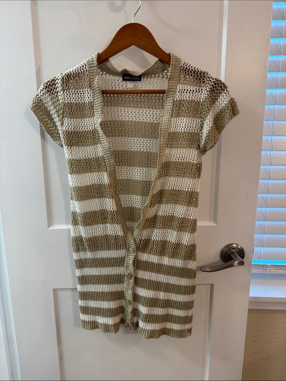 Wet Seal Authentic Y2K Open Knit Mesh Stripe Longline Cardigan M